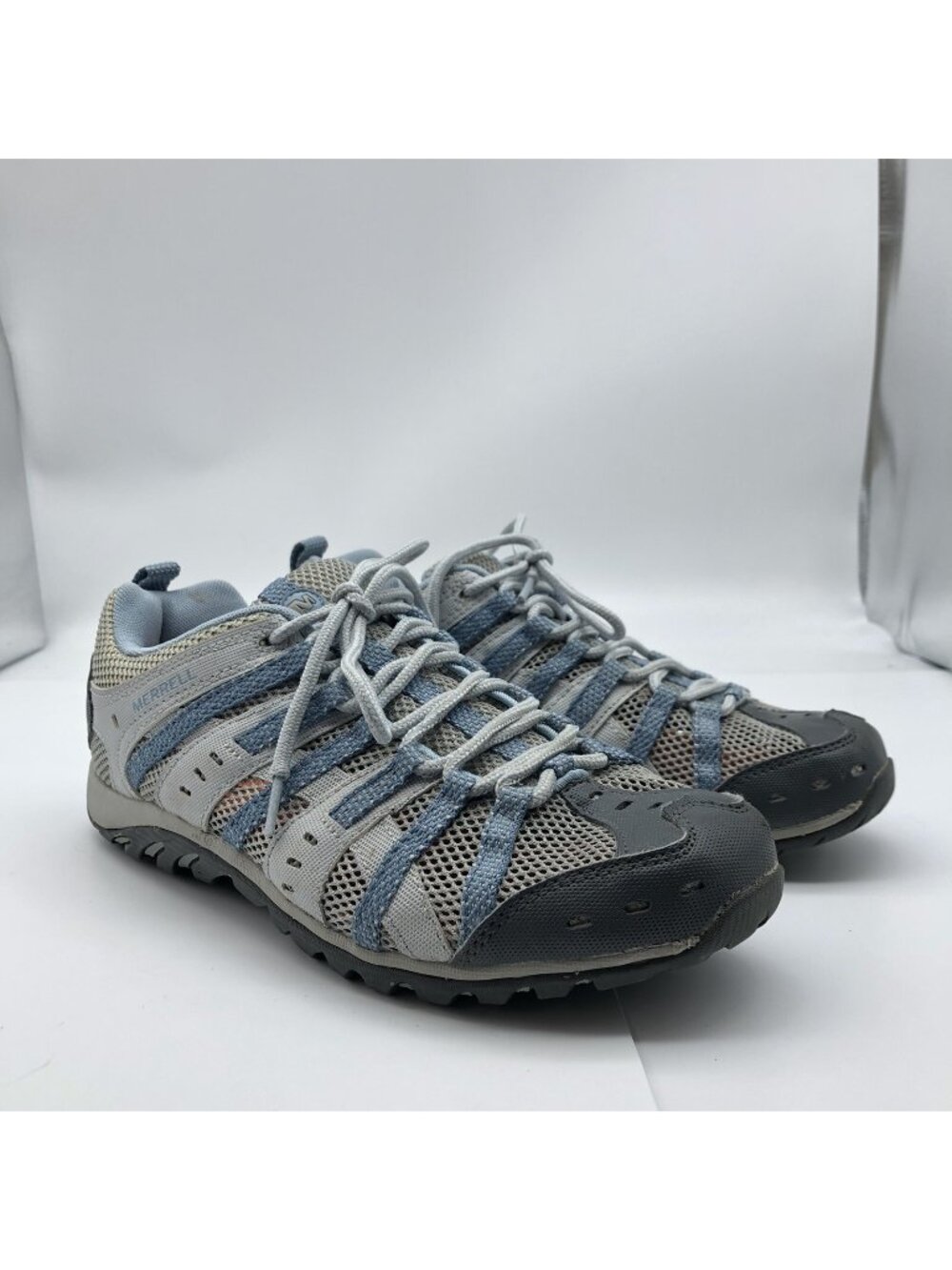Merrell Women's 8.5 Alverstone Hiking Trail Shoes gray lace up Leather Gorp